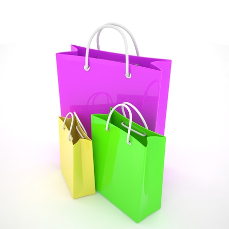 Paper Shopping Bags isolated on white backgroundの写真素材