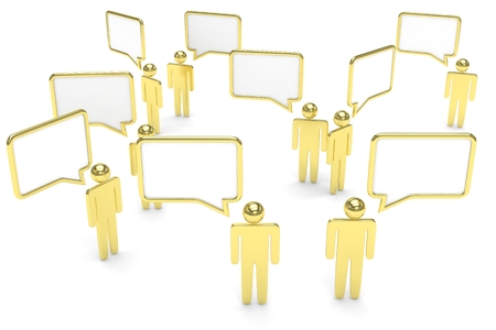 people with talk bubbles isolated over a white backgroundの写真素材