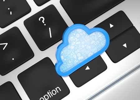 Laptop with cloud computing symbol on keyboard. 3d renderの写真素材