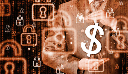 businessman protecting dollar symbolの写真素材