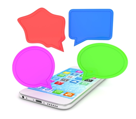 smartphone with bubbles isolated on white backgroundの写真素材