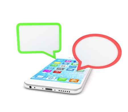 smartphone with bubbles isolated on white backgroundの写真素材