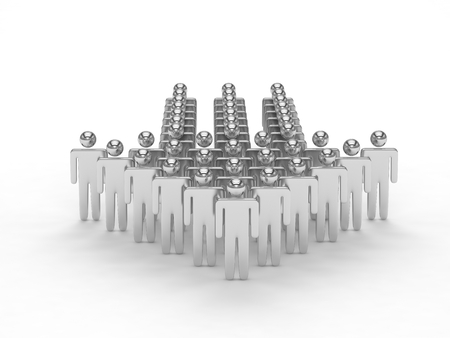 Many 3d people figure in arrow shape with the leader in front. 3D rendering.の写真素材