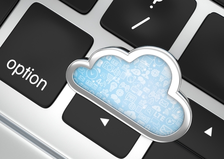 Laptop with cloud computing symbol on keyboard. 3d renderの写真素材