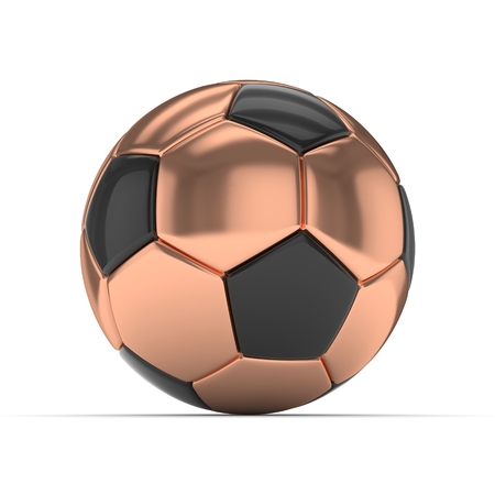 Bronze soccer ball on white background. 3D rendering.の写真素材