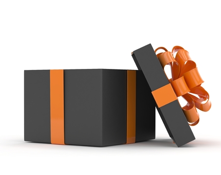 open gift box with bows isolated on white. 3d rendering.の写真素材