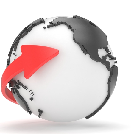 Arrow and Earth globe. 3d renderの写真素材