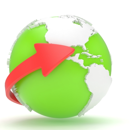 Arrows and Earth globe. 3d renderの写真素材