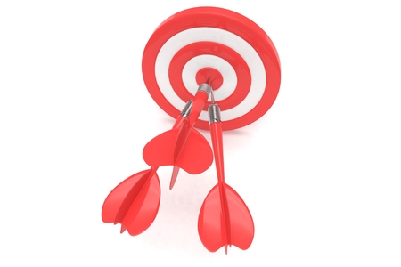 Three arrows darts in center. 3d rendering.