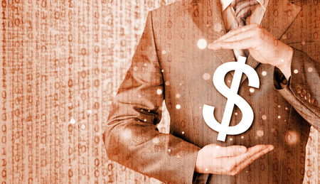 businessman protecting dollar symbolの写真素材