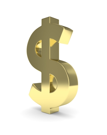 Isolated golden dollar sign on white background. American currency. Luxury golden economy symbol. ...
