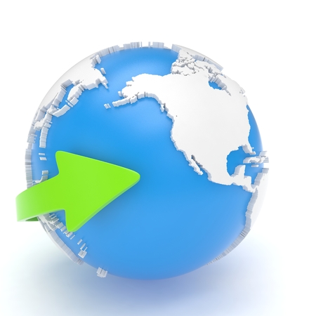 Arrow and Earth globe. 3d renderの写真素材