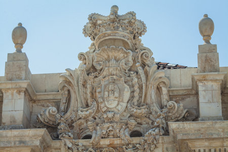 bas-relief of a coat of arms with a crownの写真素材