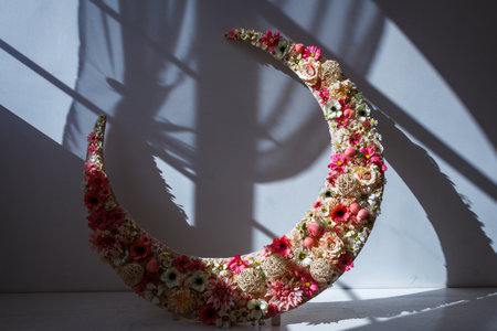a moon decorated with flowers in the studioの写真素材