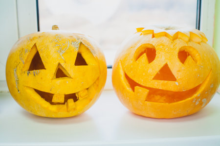 cut pumpkins for the halloweenの写真素材