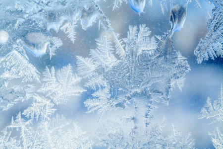frost texture on the window glass in spring