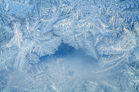 frost texture on the window glass in springの写真素材