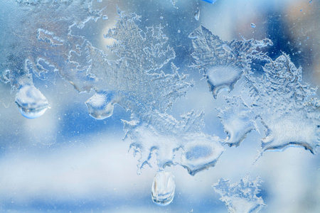 frost texture on the window glassの写真素材