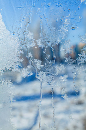 frost texture on the window glassの写真素材