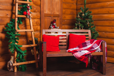 christmas home decoration in white and red colorの写真素材