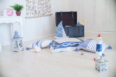 a sea themed photo session decoration of a daylight studio