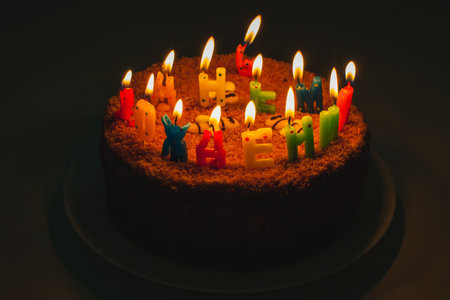 a birthday cake with letter shaped candles in russian Happy birthday to you
