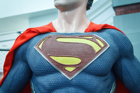 Logo of Superman on model chest in The Superhero Past-Present Fair was held between 18-27 July 2014.のeditorial素材