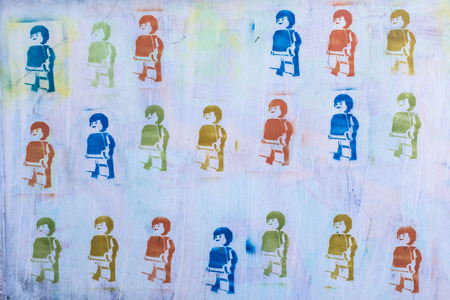 Graffiti of Lego man on wall.のeditorial素材