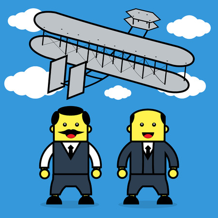 Two brothers and airplane.のイラスト素材