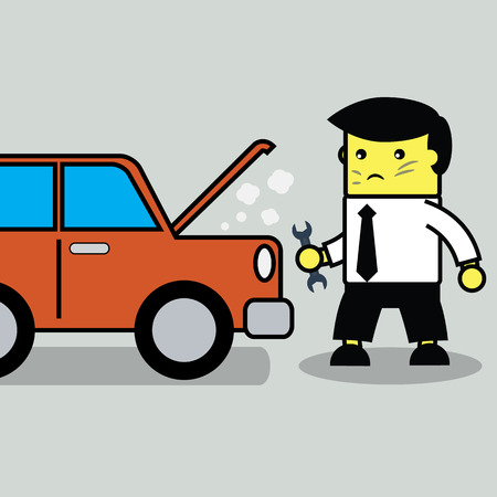 Businessman with broken car.のイラスト素材