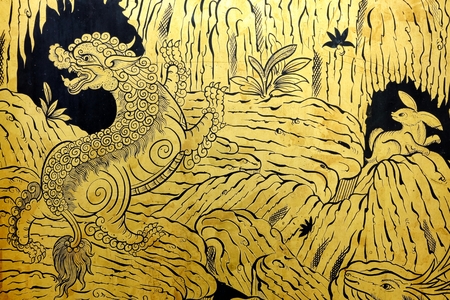 BANGKOK, THAILAND - JULY 07, 2017: Ancient Thai Pattern Art on Temple Door at Wat Nang Nong Temple, Bangkok Thailand.のeditorial素材