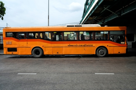 Bangkok Bus parking on road, Bangkok Buses are organized by The Bangkok Mass Transit Authority, more...