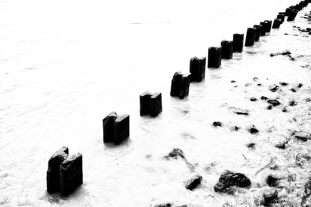 Retaining Wall for Bank Corrosion Protection. (In Black and White Process)の写真素材