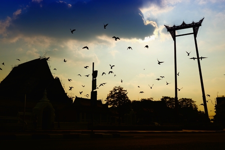 Siluate of Giant Swing of Bangkok, It's Famous Landmark of Thailand.の写真素材