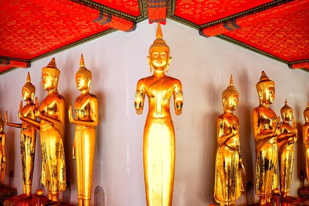 Ancient Golden Buddha Images at The Public Hallway of Wat Pho Temple.