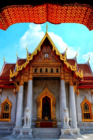 Ancient Marble Church at Wat Benchamabophit Temple. It is a famous landmark in Bangkok Thailand.のeditorial素材