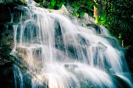 Close-up Waterfall with Sunlight.の写真素材
