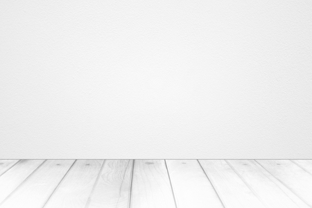 Abstract White Concrete Room Background with White Wooden Pavement.の写真素材