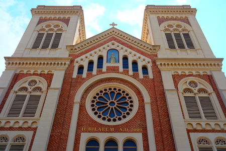 Low Angle View of Assumption Ancient Catholic Church in Bangkok, Thailand. (Translationの写真素材