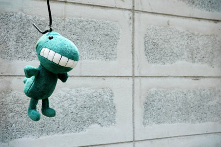 Left Dinosaur Doll Hanging on the Wall.の写真素材