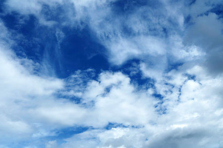 White Cloudy Day with Blue Sky Background.の写真素材