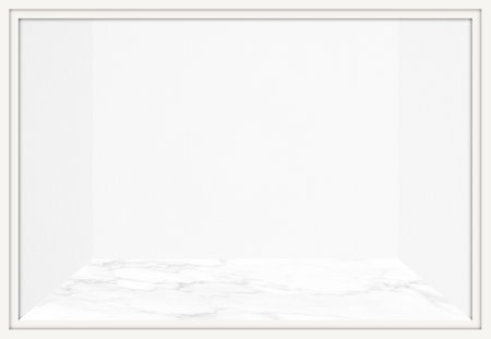 White Marble Floor with Concrete Wall Bakcground and Window Display Frame, Suitable for Product Display and Business Concept.の写真素材
