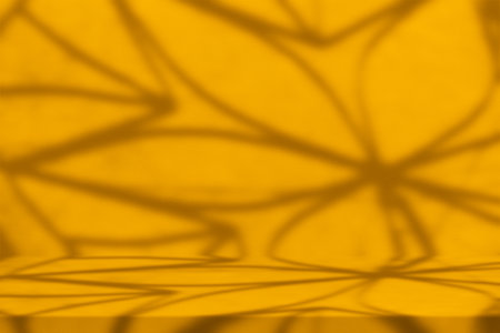 Abstract Orange Concrete Table with Nature Shadow on Concrete Wall Texture Background, Suitable for...