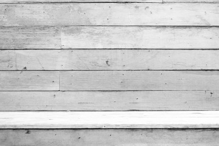White Wood Table with Wall Background, Suitable for Product Presentation Backdrop, Display, and Mock up.の写真素材