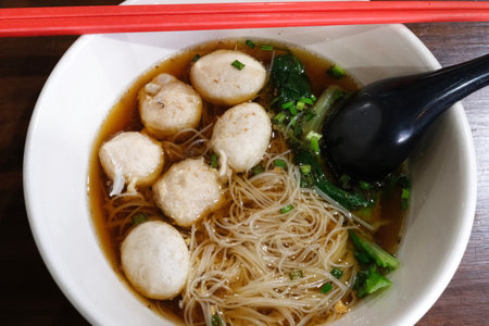 Rice Vermicelli Noodles with Pork Balls.の写真素材