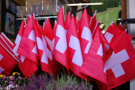Switzerland Flags. Switzerland is a Famous Destination of Tourists around the World.の写真素材