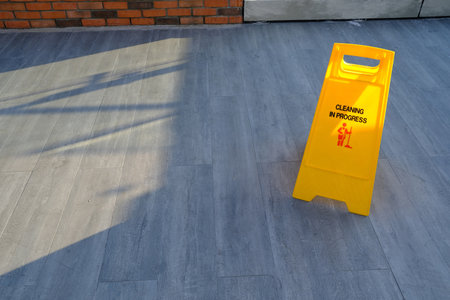 Yellow Cleaning in Progress Sign.の写真素材