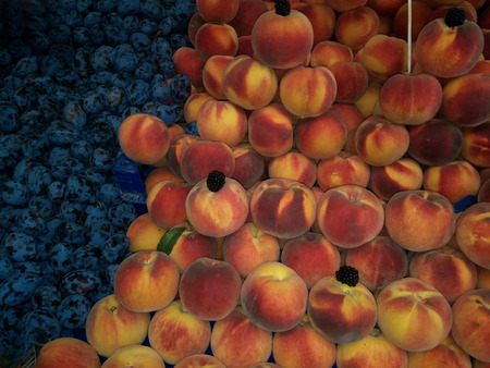 fresh peaches and grapesの写真素材