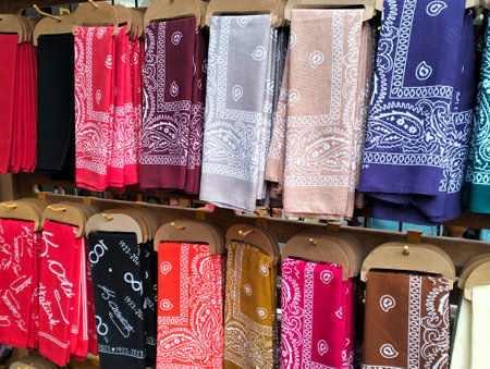 Colorful handkerchiefs for sale in a souvenir shop