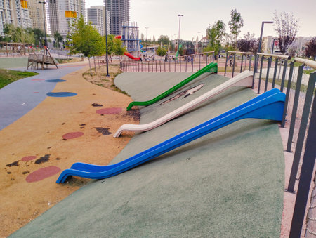 Playground in the city park on a sunny summer day. Russiaの写真素材